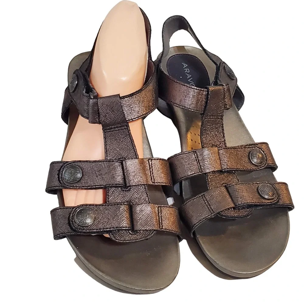Aravon Rockport Standon‎ T Bar Metallic Size 11/42.5 Sandals CH0417 Adjustable